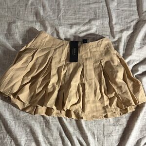 Beige Pleated Mini Skirt